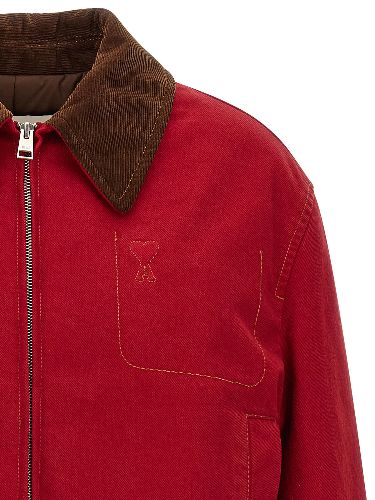 Discover the Ami Paris Red Cotton Biker Jacket, a stunning fusion of ruby red cotton twill and exquisite detailing, embodying timeless luxury and effortless style.