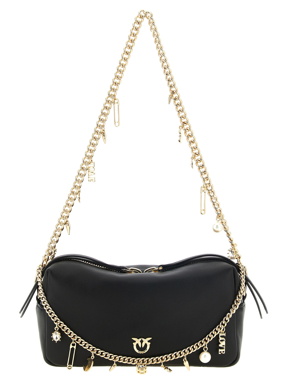 Discover the PINKO Black Lambskin Shoulder Bag, a masterpiece of sumptuous sheepskin leather and iconic design, perfect for elevating your sophisticated style.