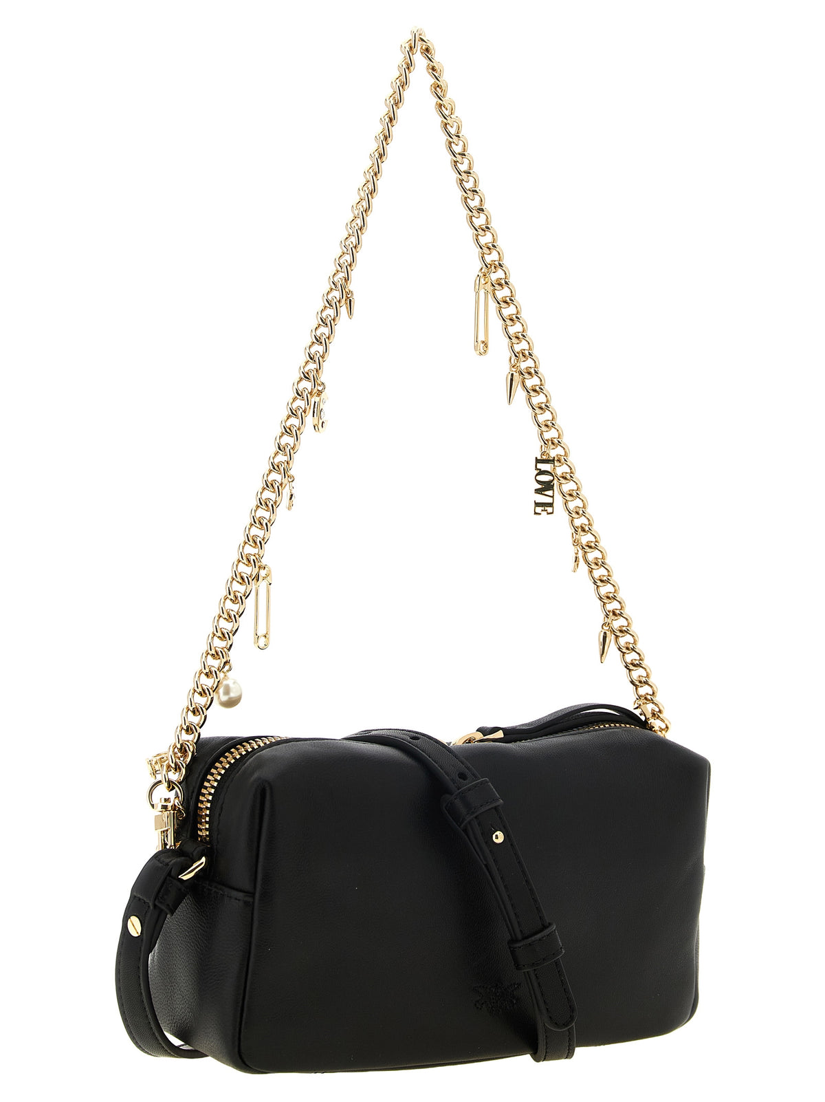 Indulge in the elegance of the PINKO Black Lambskin Shoulder Bag, a masterpiece of sumptuous sheepskin leather and iconic design, perfect for the discerning fashion connoisseur.