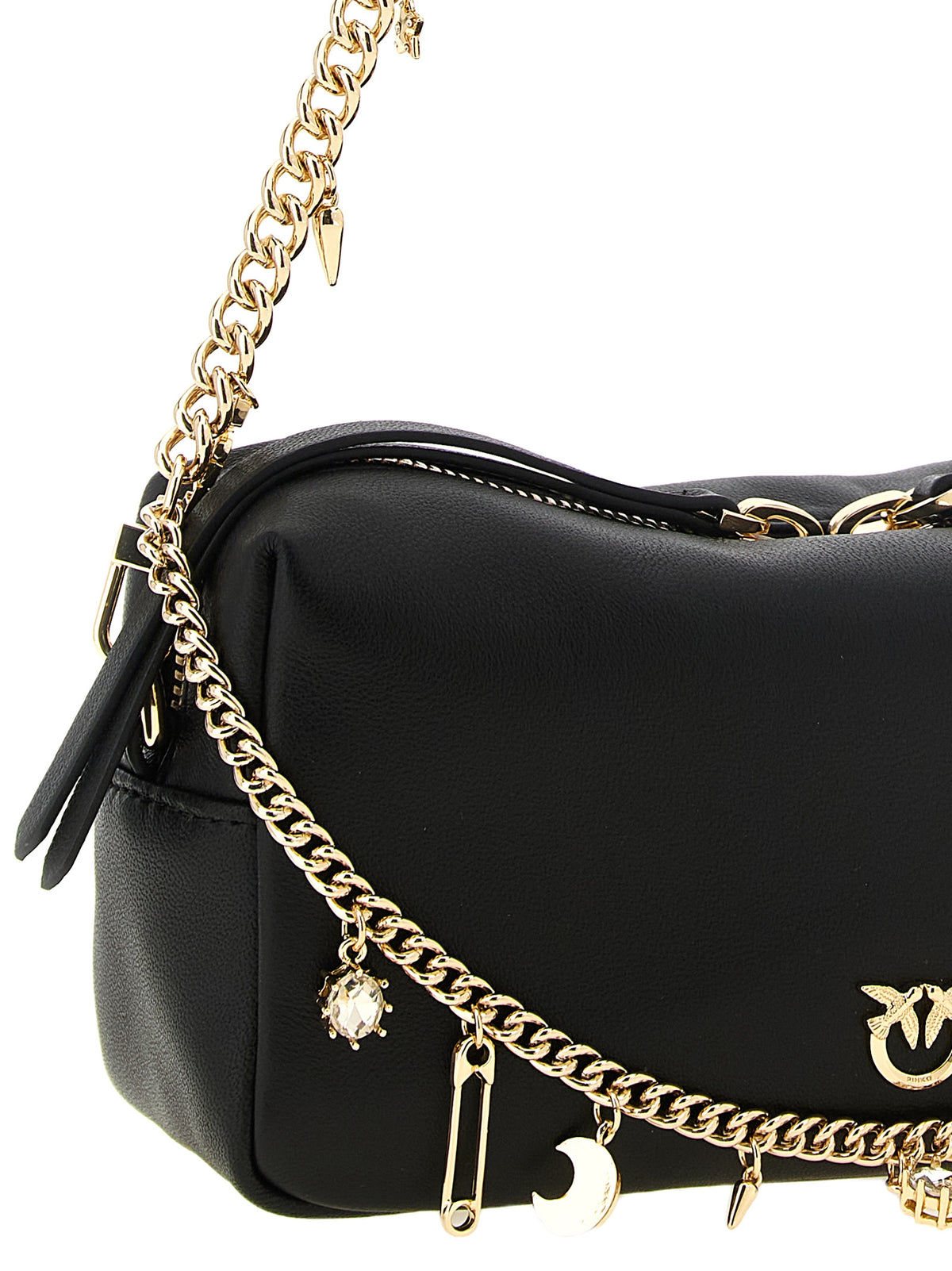 Indulge in the exquisite PINKO Black Lambskin Shoulder Bag, a masterpiece of sumptuous sheepskin leather and iconic design, elevating your style with sophistication.