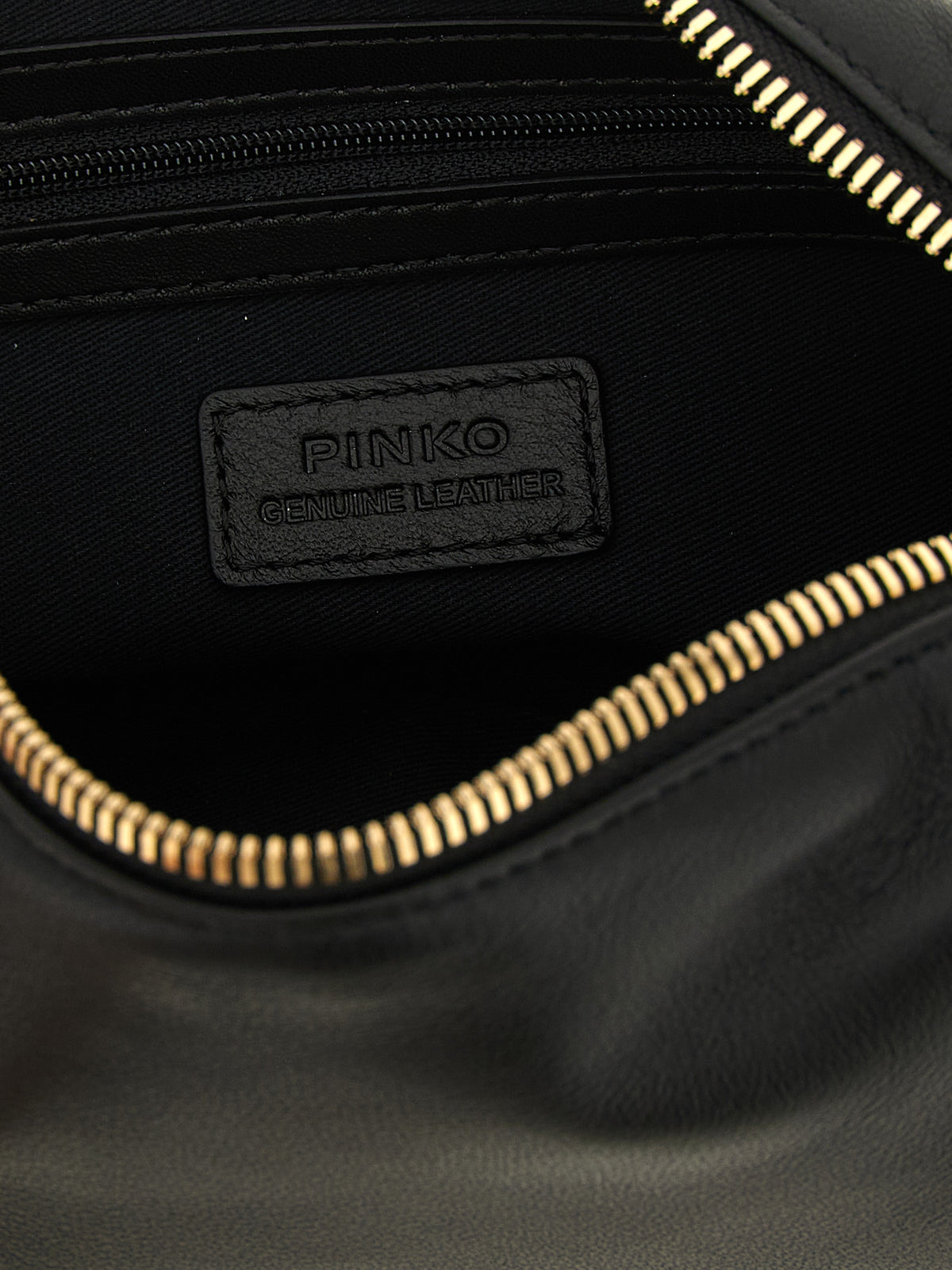 Indulge in the PINKO Black Lambskin Shoulder Bag, a masterpiece of sumptuous sheepskin leather and iconic design, elevating your style with unparalleled elegance.