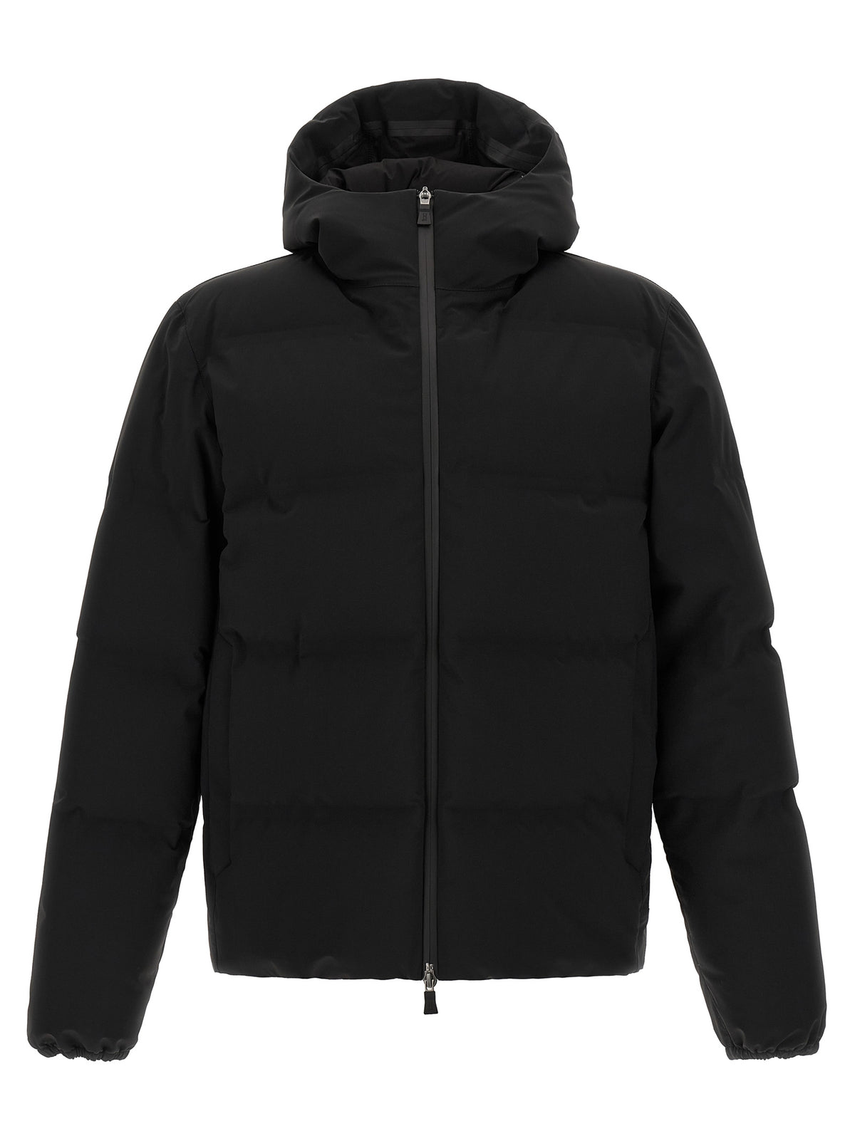 Experience the epitome of luxury with the Herno Black Polyamide Full-Length Jacket, a seamless blend of style and functionality crafted for the discerning individual.