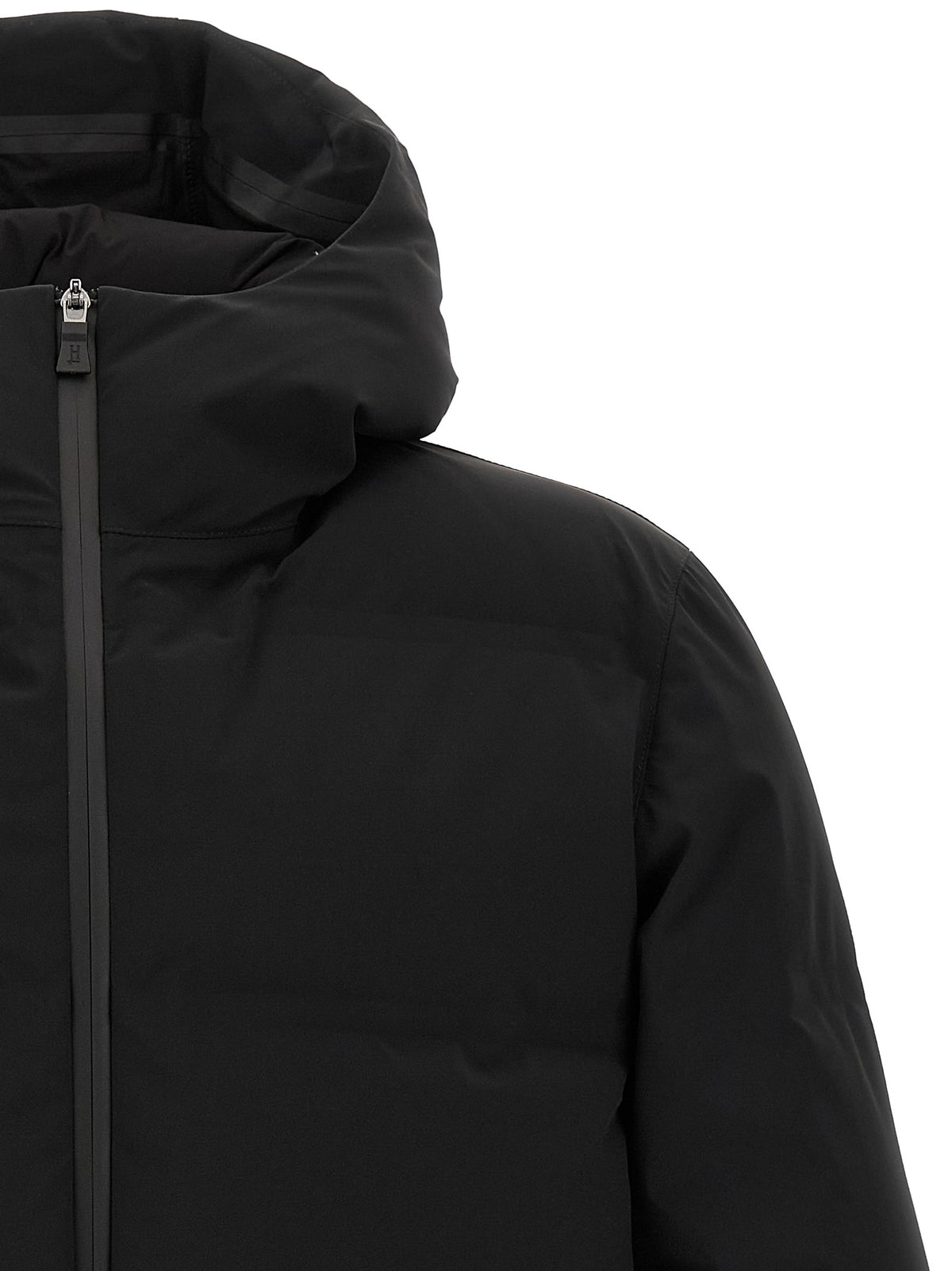 Elevate your style with the Herno Black Polyamide Full-Length Jacket, a seamless blend of luxury and innovation, crafted for those who command elegance and comfort.