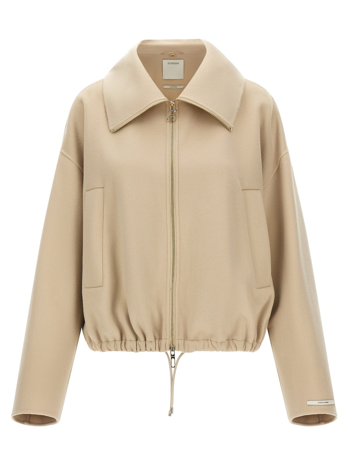 Discover the Sportmax Beige Wool Bomber, a statement of elegance crafted from pure virgin wool, designed for those who embrace luxury and versatility in every moment.