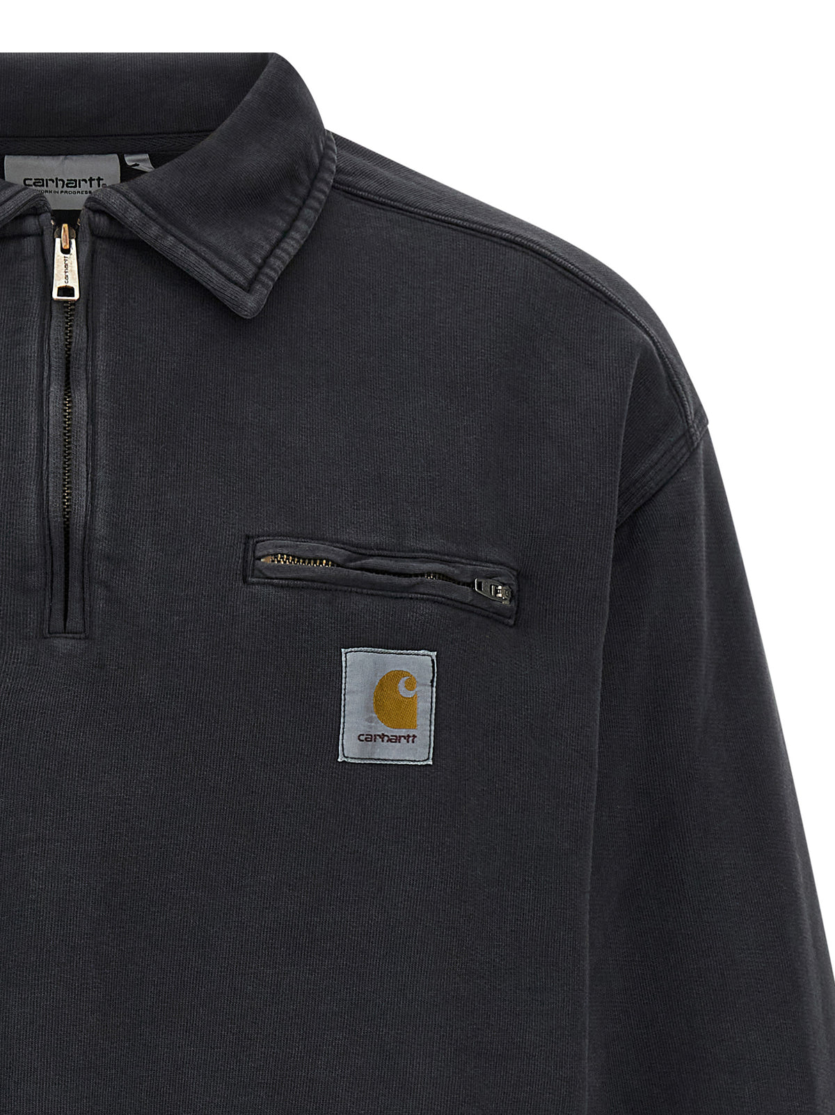 Elevate your wardrobe with the Carhartt WIP Black Cotton Sweatshirt, a blend of style and comfort crafted from heavy brushed cotton for a unique, lived-in allure.