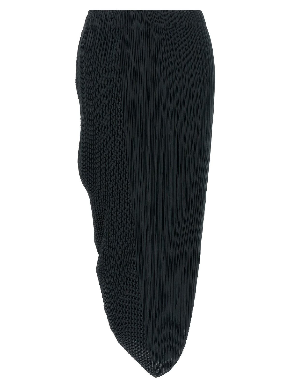 Elevate your wardrobe with the Issey Miyake Leaf Pleats Midi Skirt, a masterpiece of sustainable design that embodies architectural elegance and fluidity in dark blue.
