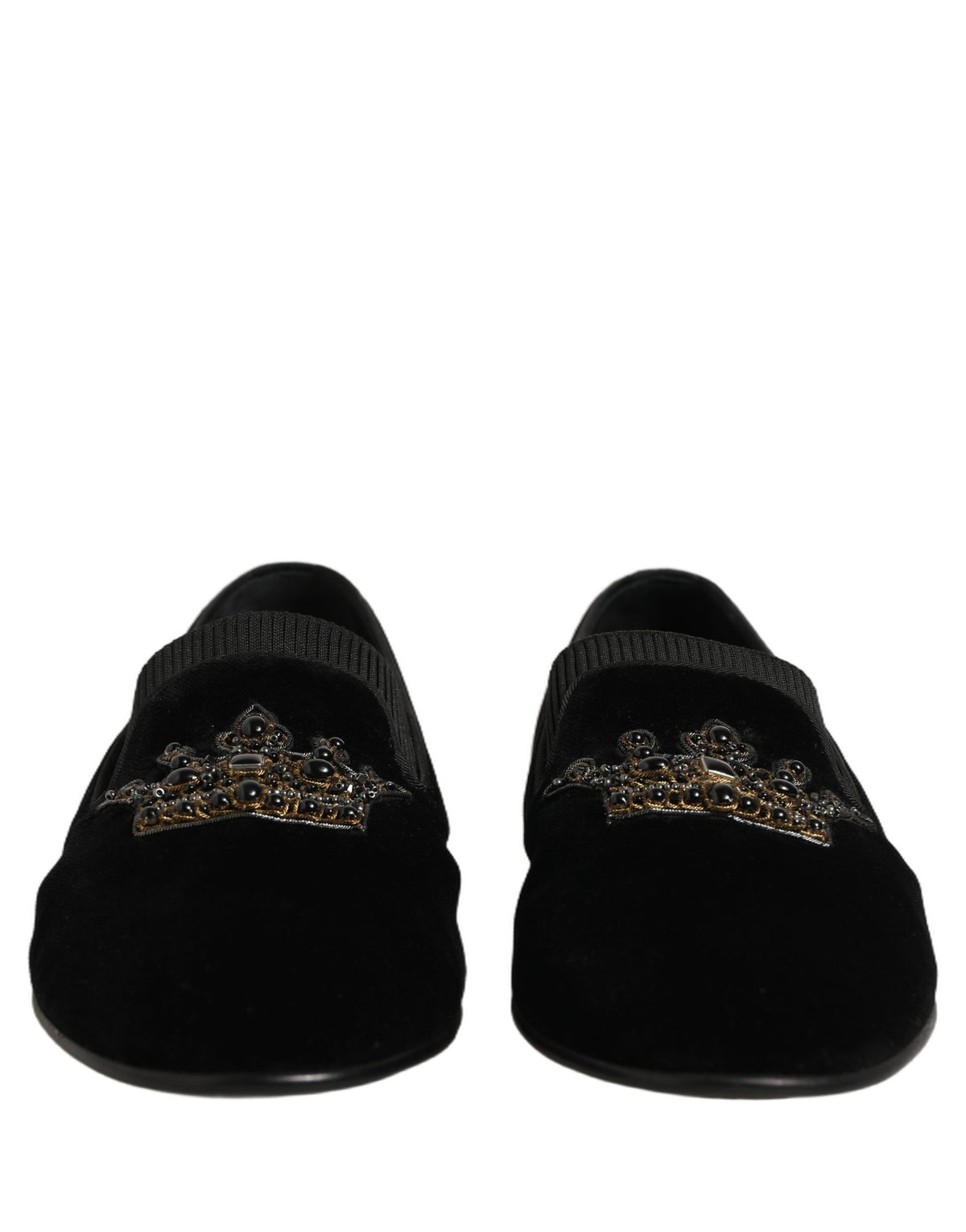 Dolce & Gabbana Black Crown Embellished Men Loafers Shoes