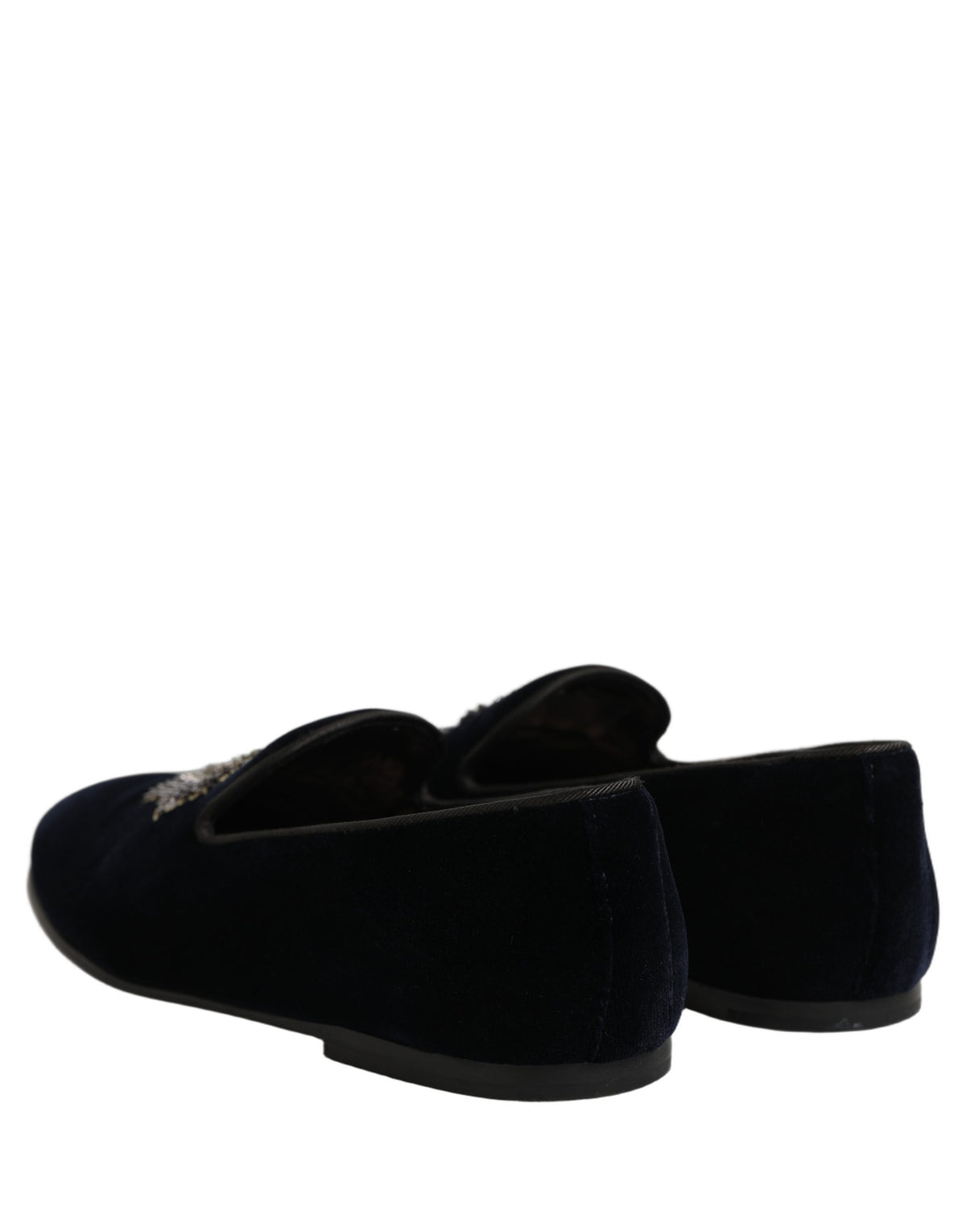 Dolce & Gabbana Blue Velvet Embellished Slip On Loafers Shoes