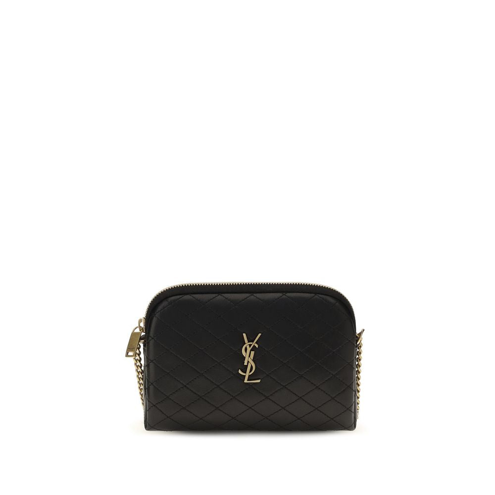 Indulge in the exquisite Gaby Mini Camera Bag by Saint Laurent, crafted from soft lambskin with quilted elegance, embodying timeless luxury and sophistication.