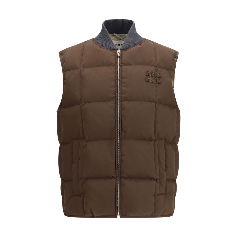 Miu Miu Brown Cotton Sleeveless Jacket - Timeless Luxury Elegance