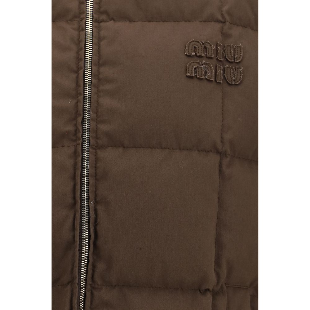 Miu Miu Brown Cotton Sleeveless Jacket - Timeless Luxury Fashion