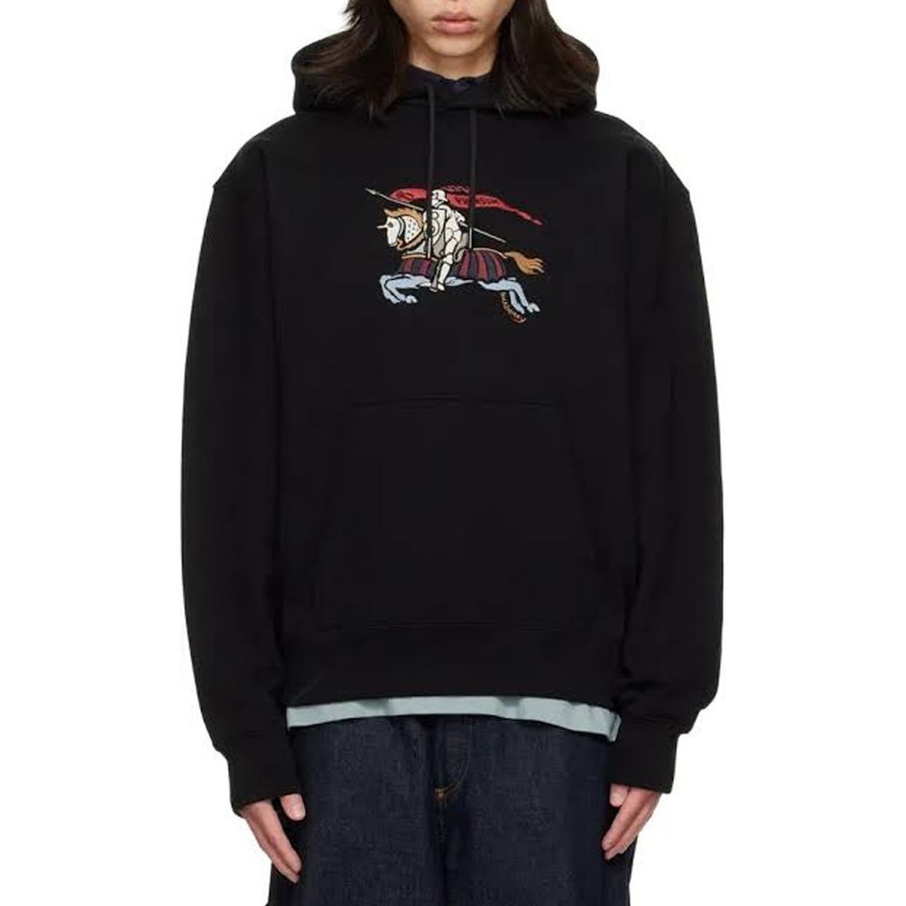 Indulge in the exquisite Burberry Black Cotton Hoodie, a masterclass in luxury with its refined craftsmanship and timeless design, perfect for the discerning connoisseur.