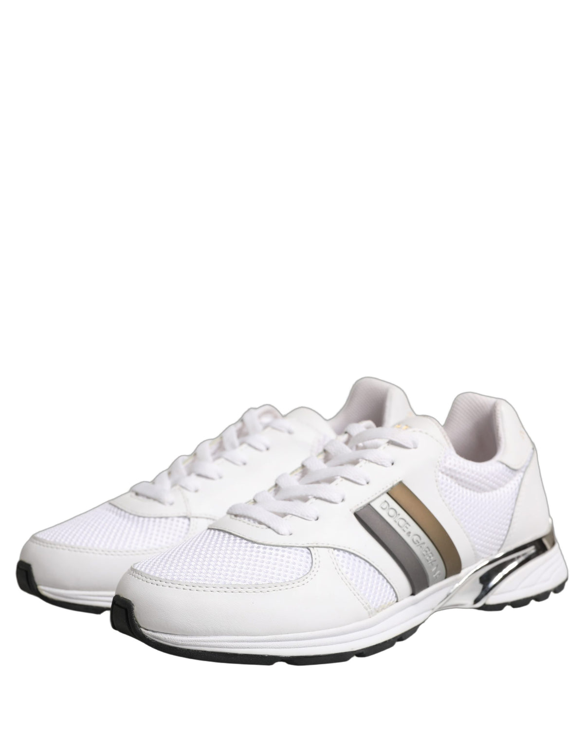 Dolce & Gabbana White Leather Mesh Low Top Sneakers - Exquisite Elegance