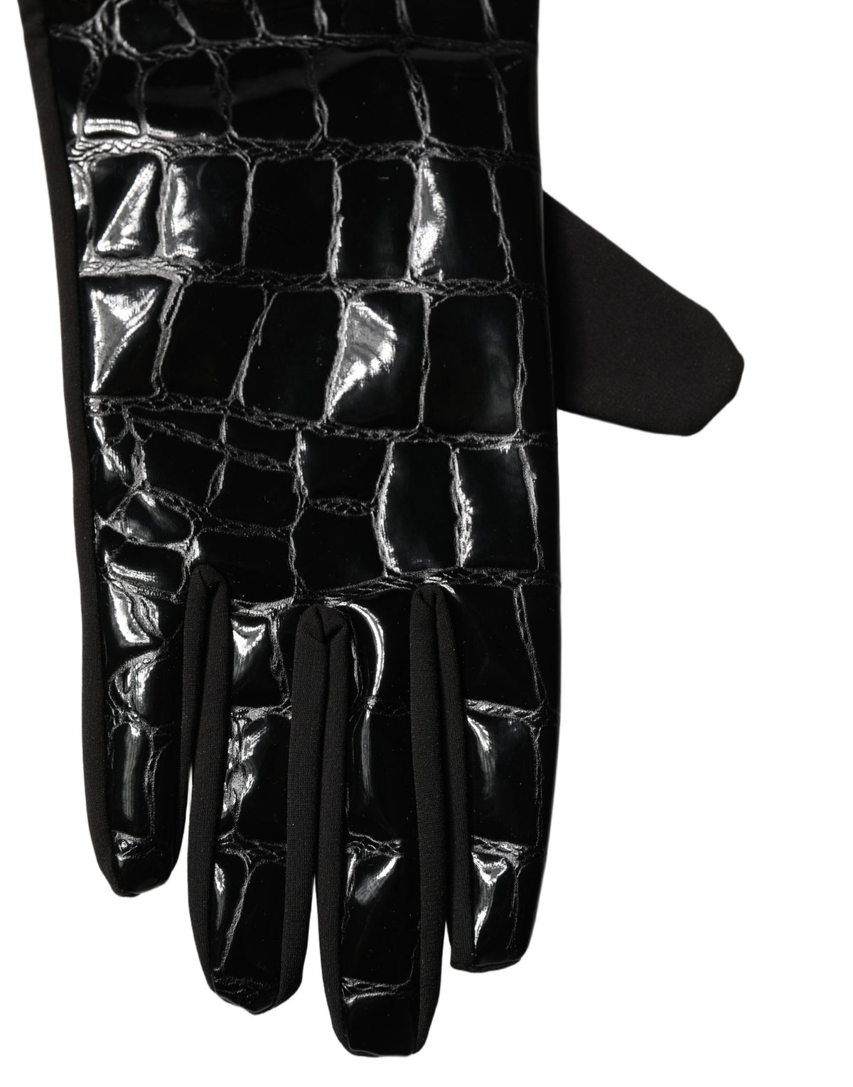 Dolce & Gabbana Black Crocodile-Embossed Short Gloves
