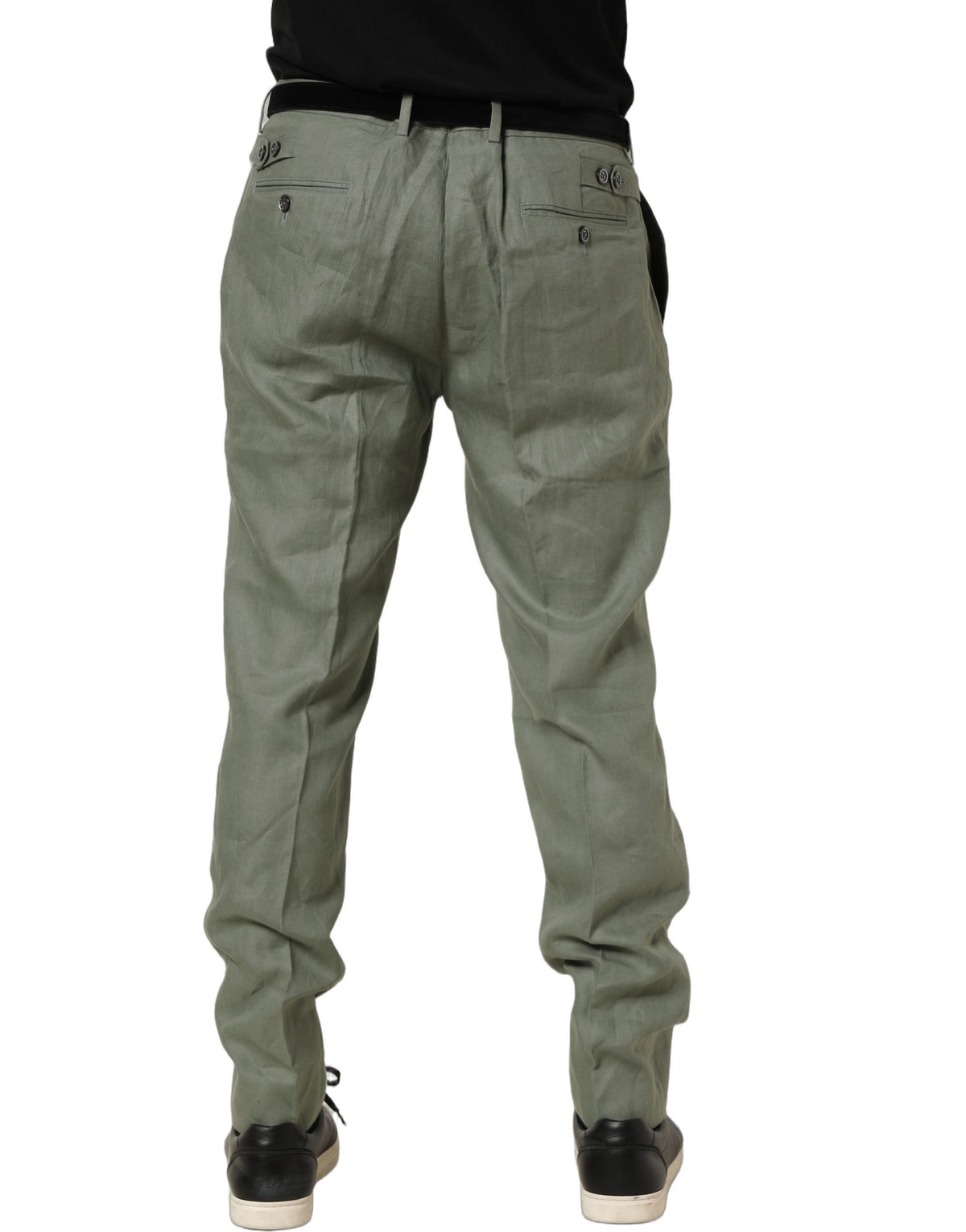 Dolce & Gabbana Gray Linen Tapered Dress Trousers for Timeless Elegance