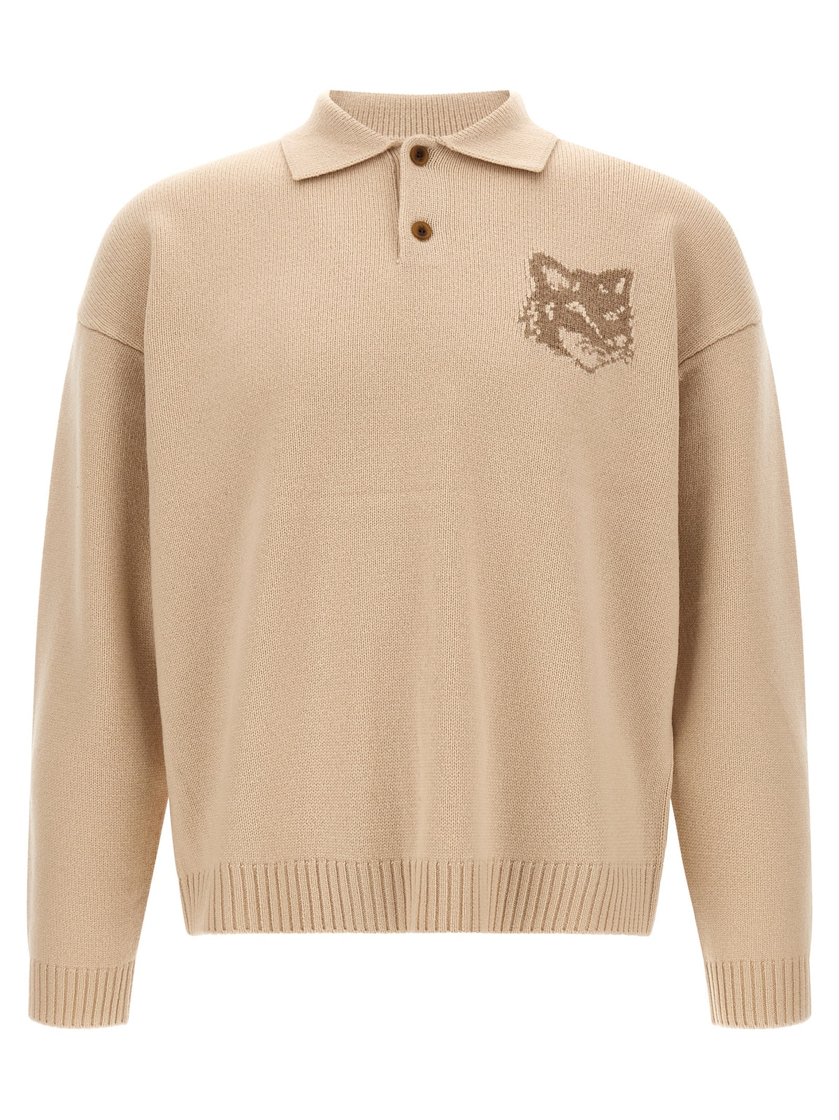Maison Kitsuné Beige Wool Cardigan - Timeless Elegance Redefined