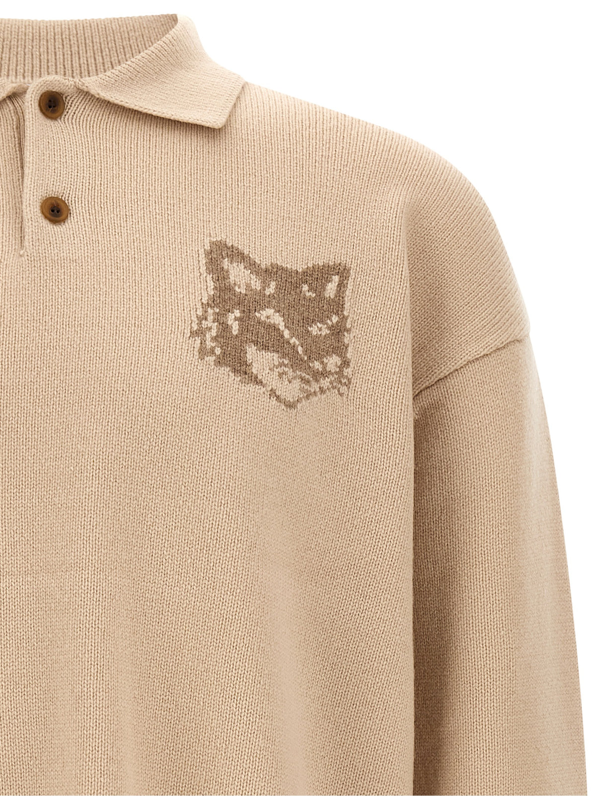 Maison Kitsuné Beige Wool Cardigan - Timeless Elegance Redefined