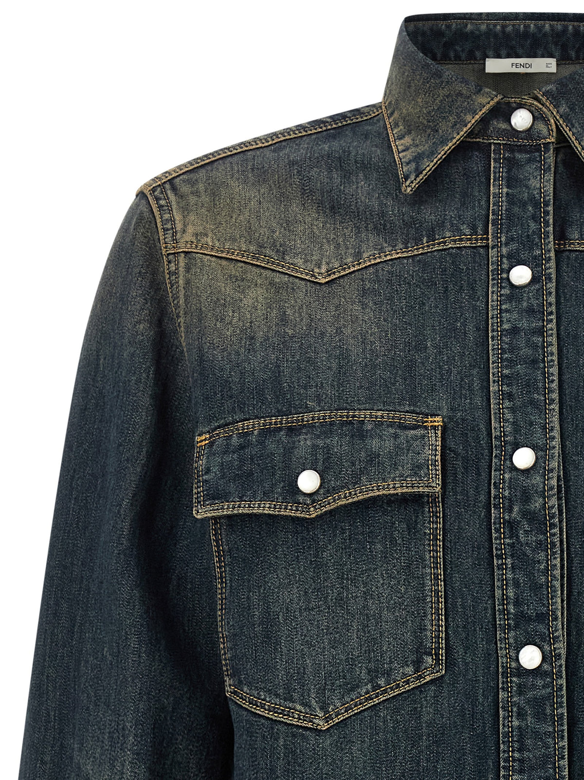 Elevate your wardrobe with the Fendi Blue Cotton Blouse, a masterpiece of Italian craftsmanship that fuses rugged elegance with timeless sophistication.