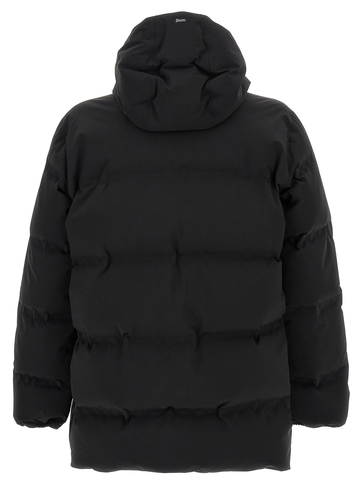 Discover the Herno Black Polyamide Full-Length Jacket, a masterpiece of elegance and functionality, crafted from luxurious matte 4-way stretch fabric for the discerning individual.
