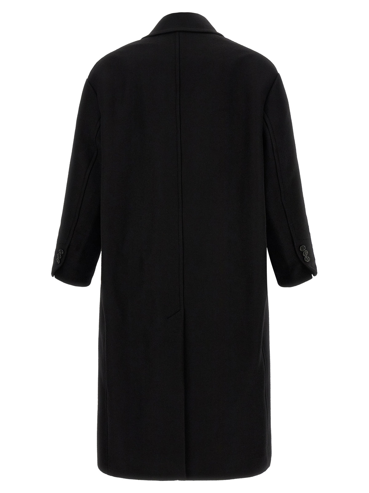 Experience timeless elegance with the Ami Paris Black Wool Coat, crafted from luxurious boiled wool gabardine, embodying sophistication and grace for discerning individuals.