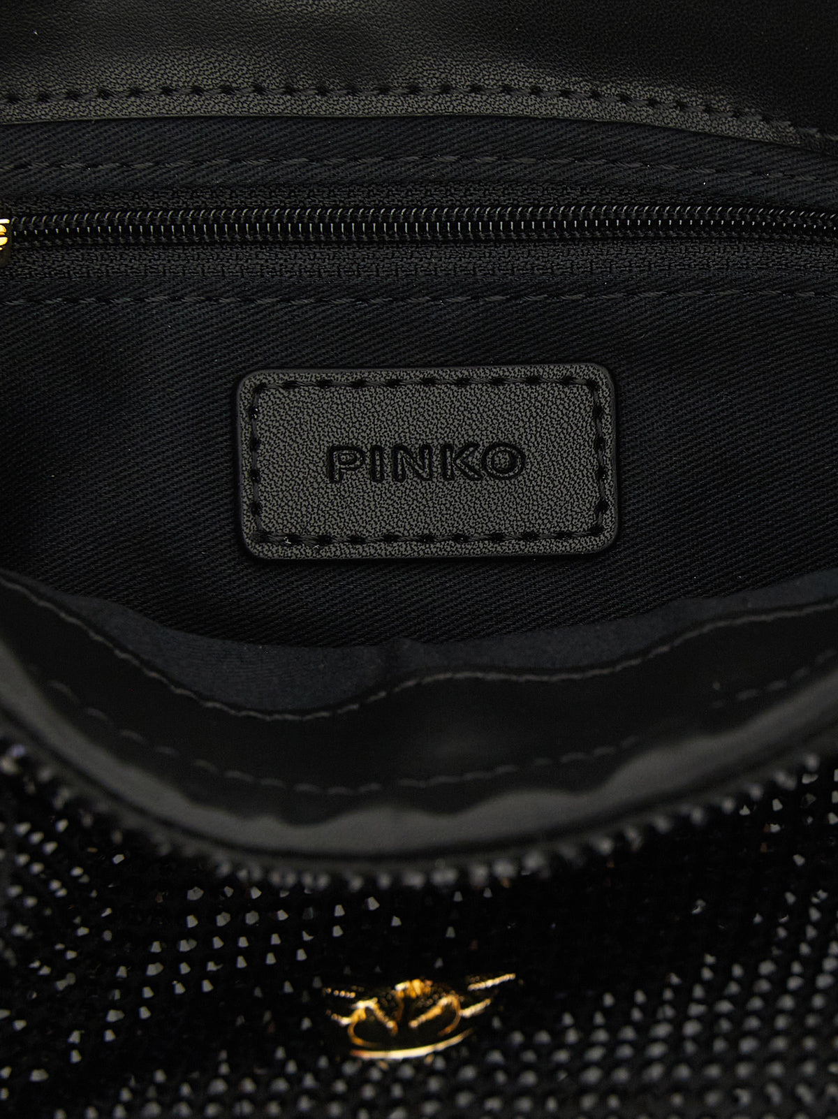 Discover the PINKO Black Polyethylene Clutch Bag, a stunning blend of opulence and artistry, adorned with faceted rhinestones and a floral applique for an unforgettable evening allure.