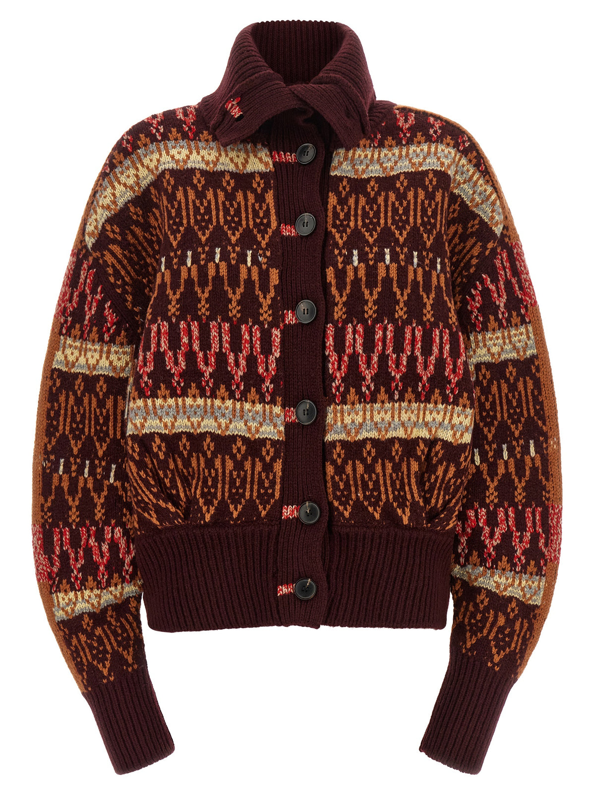 Dries Van Noten Bordeaux Wool Cardigan - Luxurious Knitwear Elegance