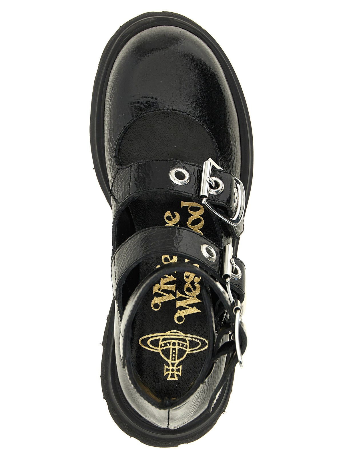 Experience the allure of Vivienne Westwood's Black Calfskin Ballet Flats, where exquisite craftsmanship meets avant-garde design, embodying luxury and sophistication.