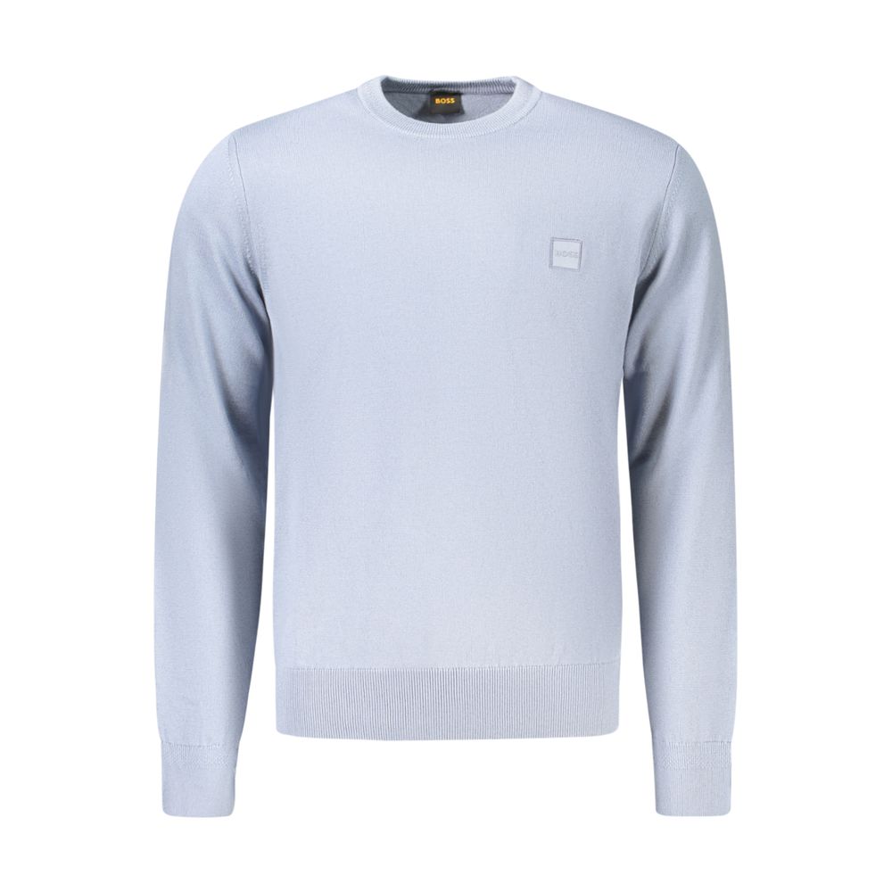 Indulge in the elegance of the Hugo Boss Blue Cotton Sweatshirt, crafted from regenerative cotton, embodying timeless luxury and sophisticated style for discerning individuals.