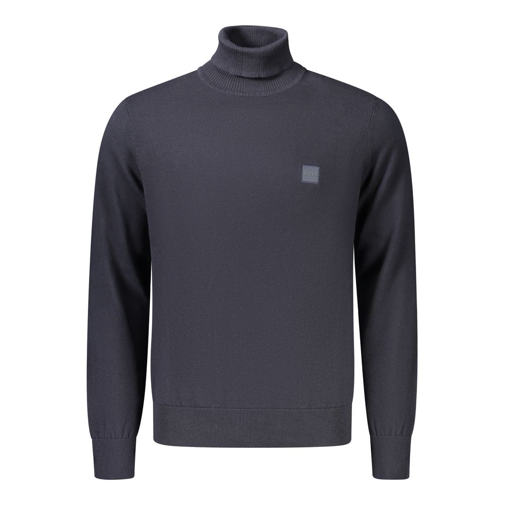 Indulge in the elegance of the Hugo Boss Blue Cotton Turtleneck, a timeless piece that embodies luxury and sophistication, perfect for the discerning wardrobe.