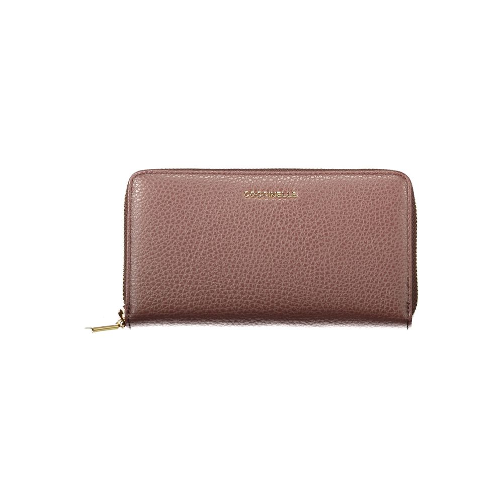 Indulge in the exquisite Coccinelle Brown Leather Wallet, a masterpiece of craftsmanship featuring five compartments and a sleek zip closure, perfect for the discerning individual.