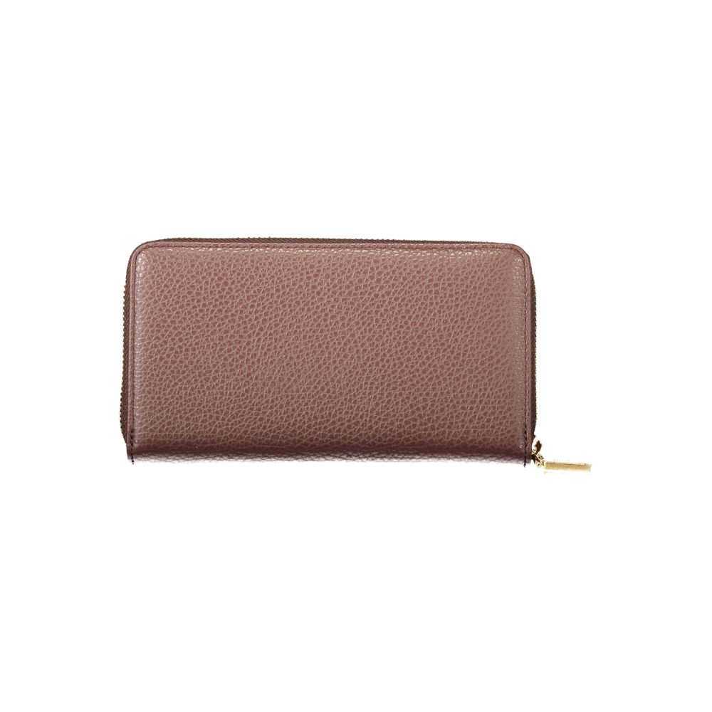 Indulge in the elegance of the Coccinelle Brown Leather Wallet, a masterpiece of design with five compartments and a zip closure, epitomizing luxury and sophistication.