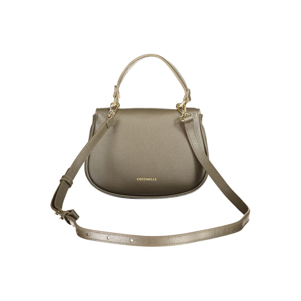 Indulge in the exquisite Coccinelle Brown Leather Handbag, a masterpiece of craftsmanship with adjustable features and contrasting details, embodying timeless luxury and sophistication.