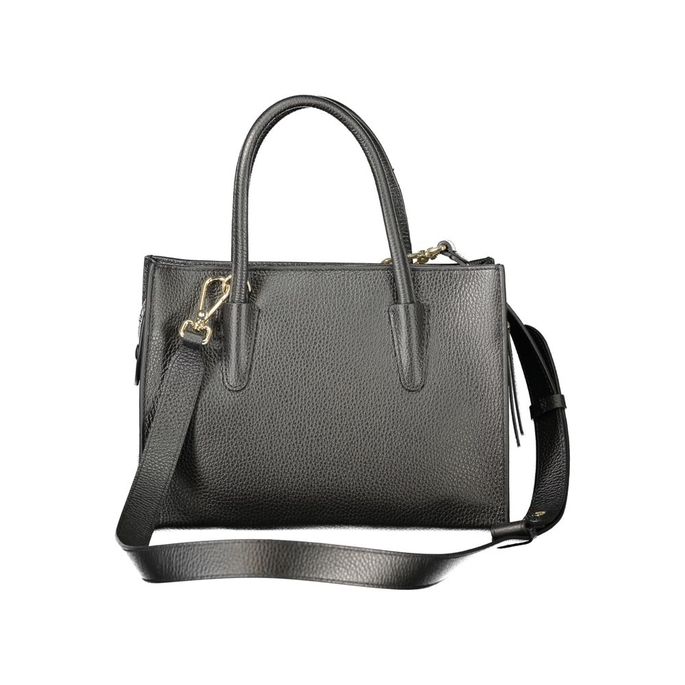 Indulge in the Coccinelle Black Leather Handbag, a masterpiece of craftsmanship featuring elegant handles and a chic shoulder strap, perfect for the discerning individual.