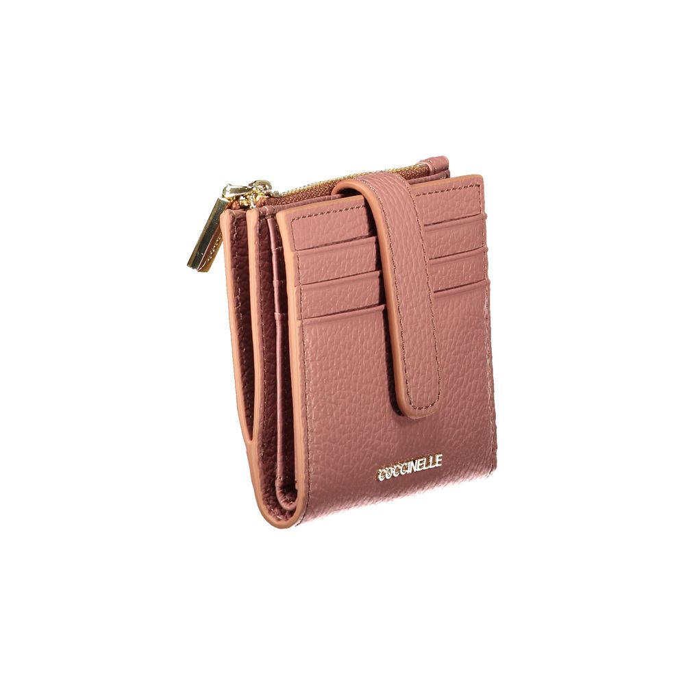 Indulge in the exquisite Coccinelle Pink Leather Wallet, a masterpiece of design featuring a metallic soft finish, perfect for those who appreciate refined elegance and timeless luxury.