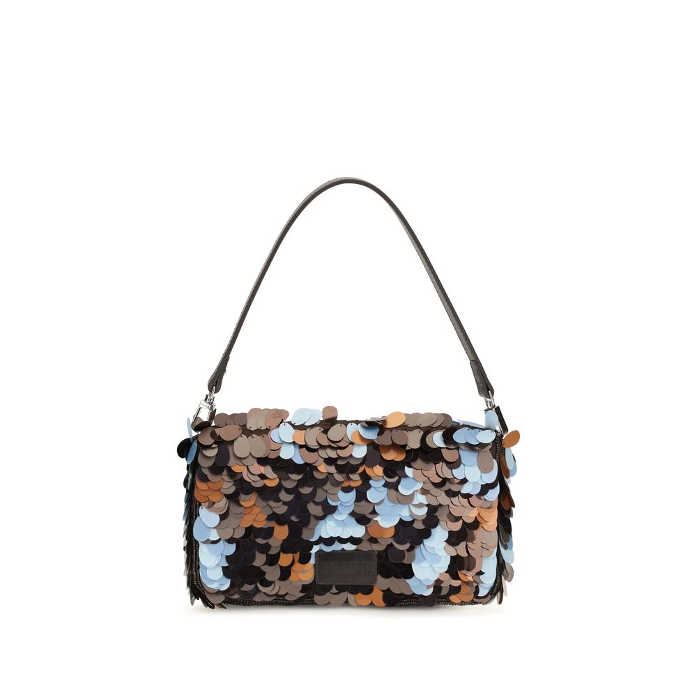 Indulge in the exquisite allure of the Staud Multicolor Marabou Shoulder Bag, a statement piece adorned with vibrant sequins, perfect for elevating any ensemble.