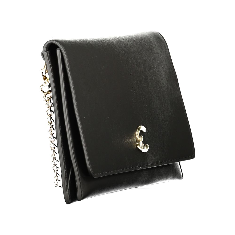 Indulge in the elegance of the Coccinelle Black Leather Handbag, a masterpiece of design featuring a removable chain strap and sophisticated compartments, perfect for the discerning individual.