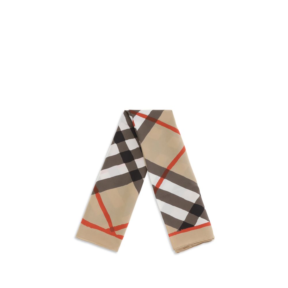 Indulge in the exquisite Burberry Beige Silk Scarf, a masterpiece of soft silk poplin featuring a stunning watercolour Check design, elevating your style with timeless elegance.