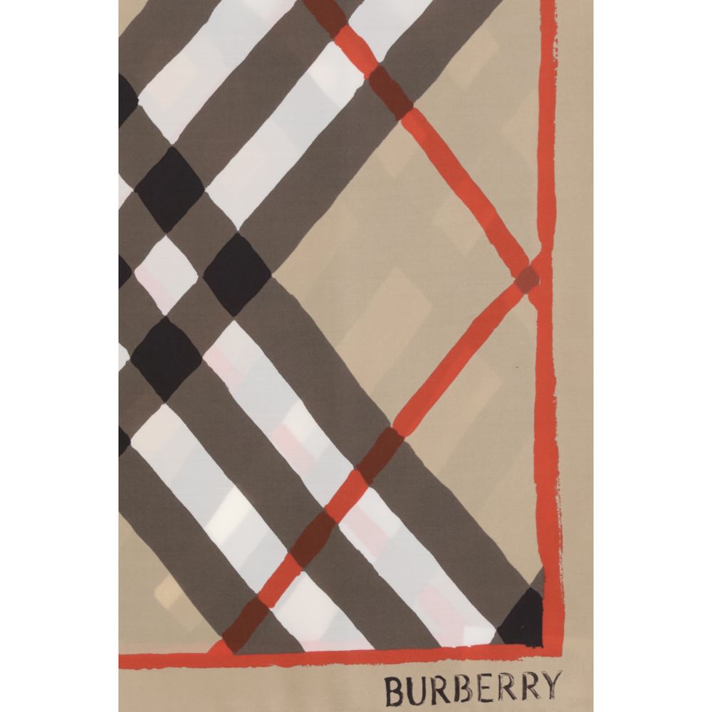 Indulge in the exquisite Burberry Beige Silk Scarf, a masterpiece of soft silk poplin, featuring a watercolor House Check design that embodies timeless elegance and sophistication.
