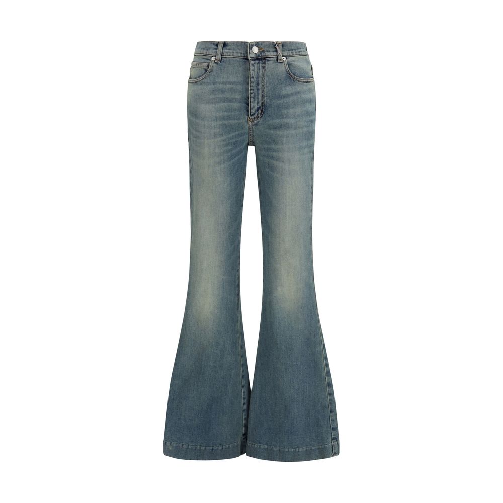 Discover the allure of Alexander McQueen's Blue Cotton Flared Jeans, where exquisite craftsmanship meets a timeless silhouette, perfect for the discerning individual.