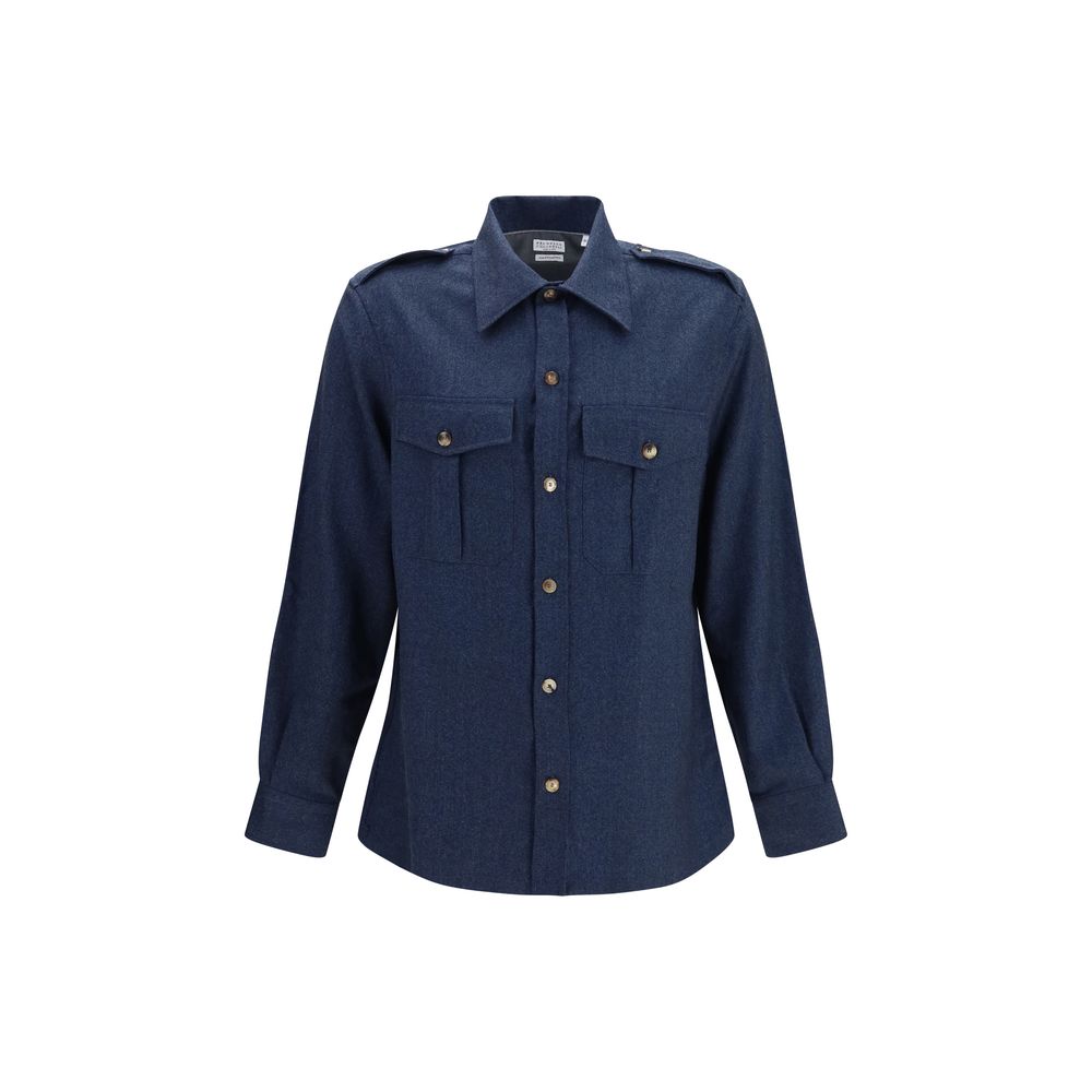 Discover the Brunello Cucinelli Blue Wool Oves Aries Shirt, a masterpiece of 100% Merino Wool, embodying sophistication and timeless elegance for the discerning individual.
