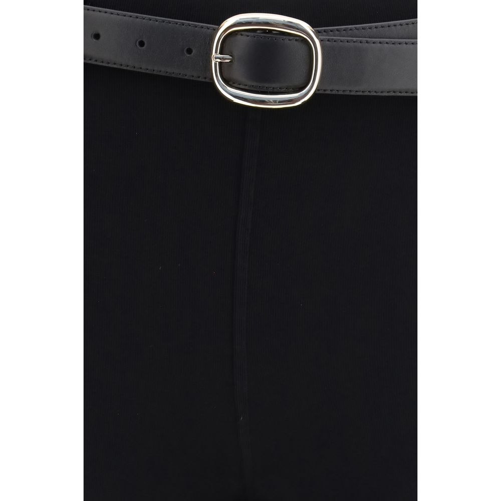 Indulge in the elegance of Self-Portrait's Black Viscose Leggings, featuring a refined ribbed texture and detachable leather belt, perfect for the discerning wardrobe.