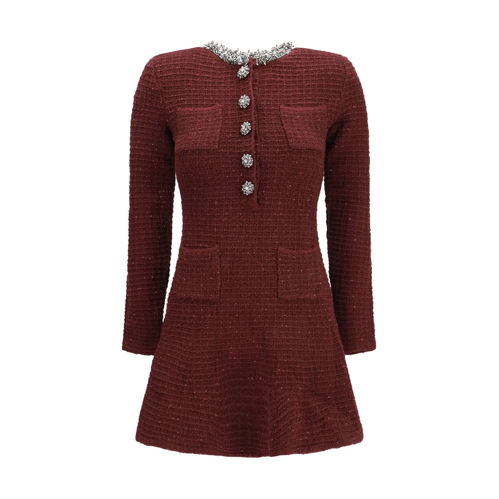 Elevate your wardrobe with the Self-Portrait Bordeaux Polyester Casual Dress, a masterpiece of textured knit and shimmering details, embodying timeless luxury and sophistication.