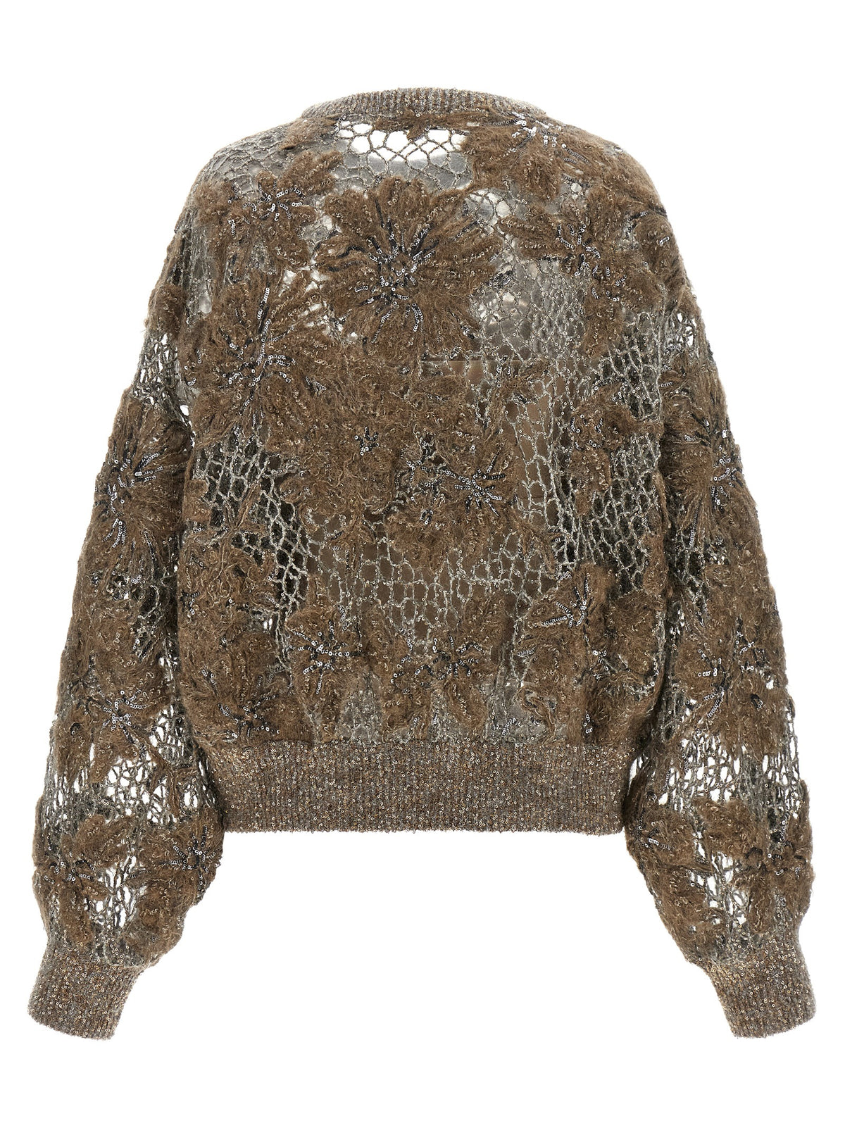 Indulge in the exquisite Brunello Cucinelli Beige Wool Cardigan, a masterpiece of mohair and wool, featuring intricate embroidery and luxurious details for the discerning wardrobe.