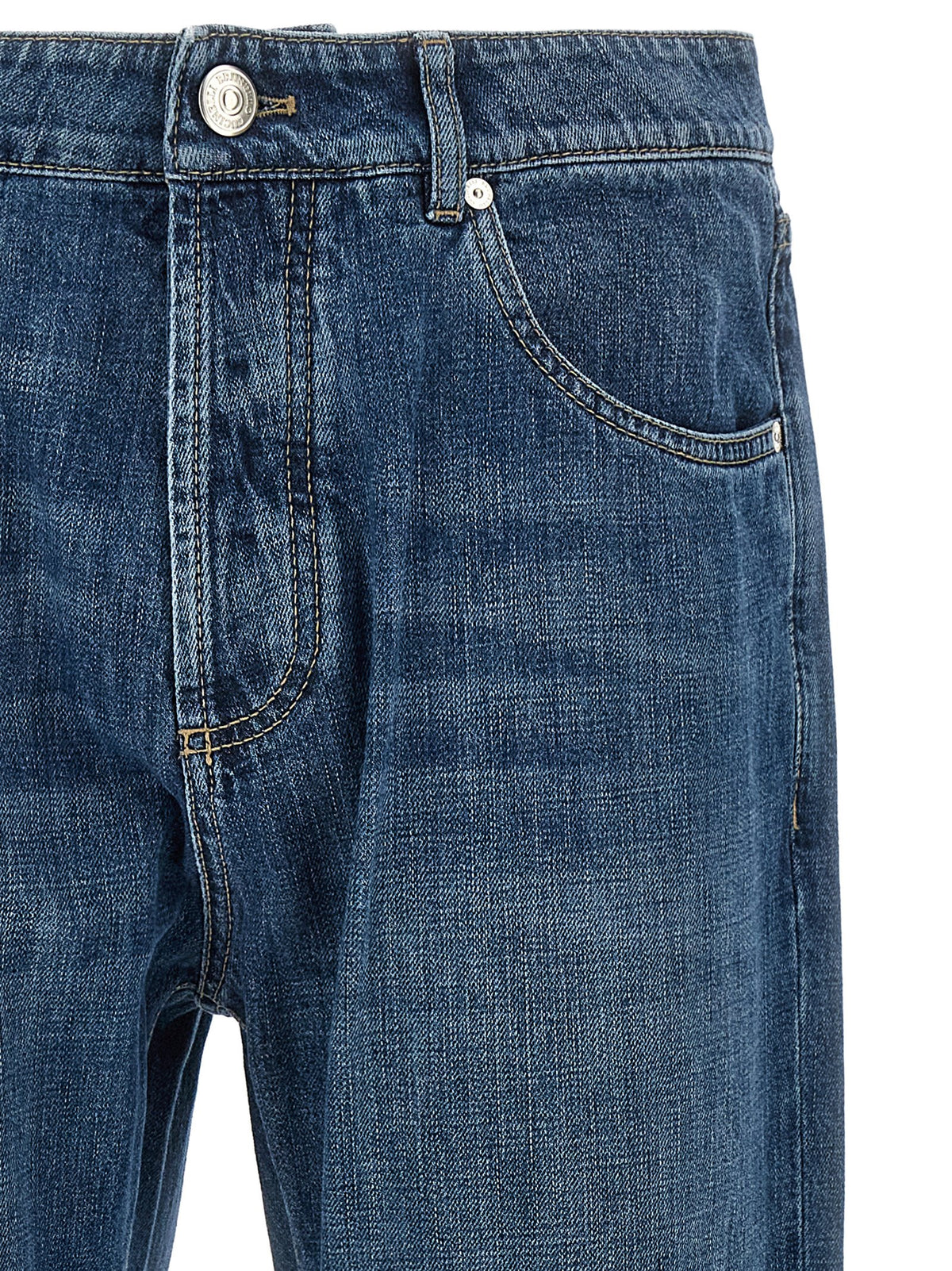 Brunello Cucinelli Blue Cotton Straight-Leg Jeans for Timeless Elegance