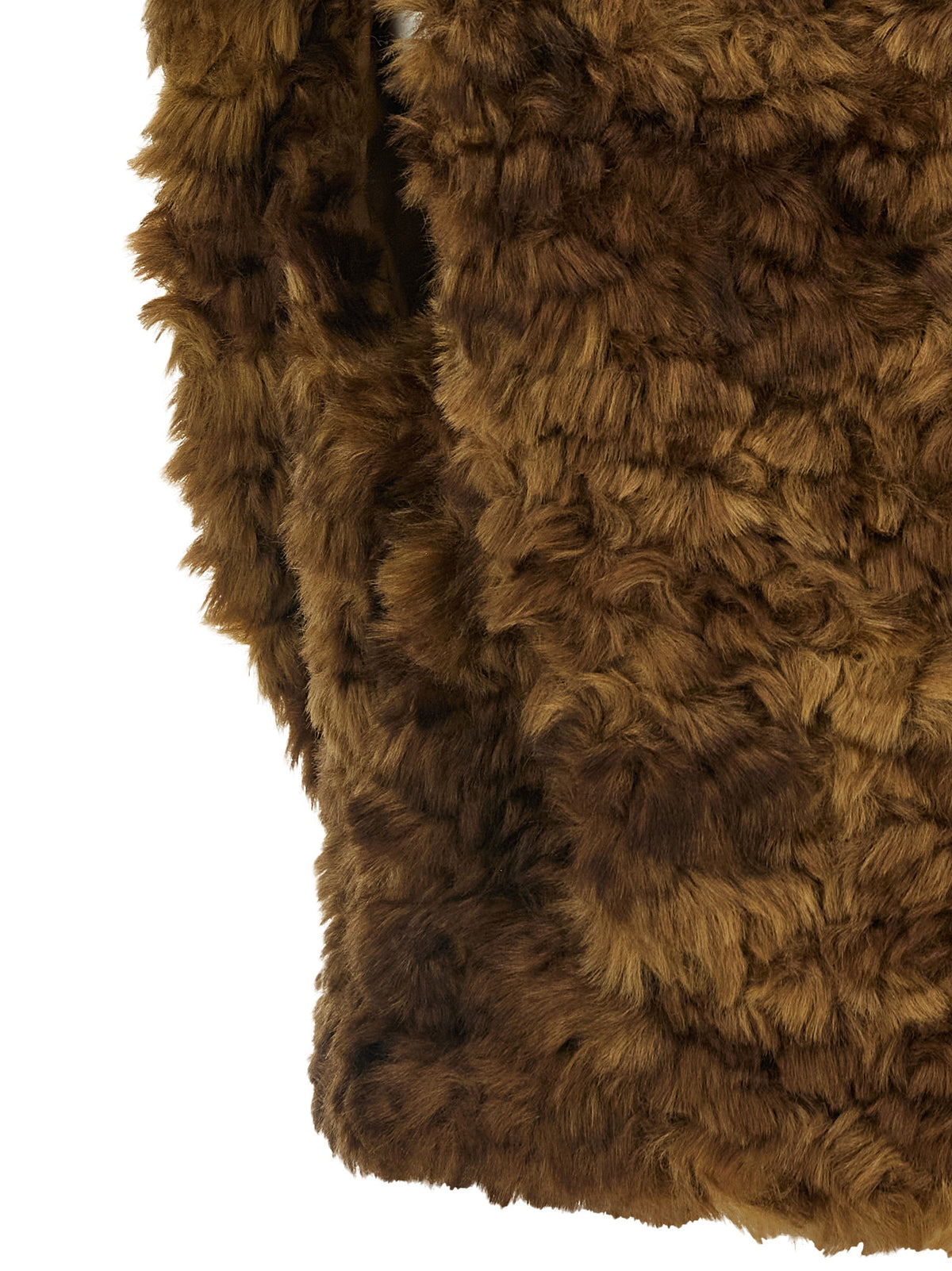 Elevate your wardrobe with the Isabel Marant Étoile Brown Marabou Sleeveless Jacket, a luxurious faux fur piece that embodies sophistication and tactile pleasure.