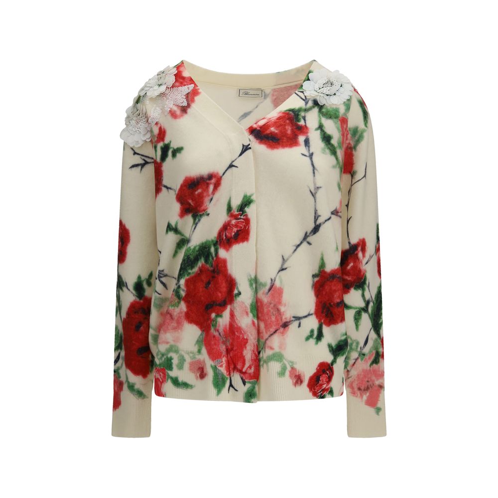 Blumarine Beige Wool Oves Aries Cardigan - Floral Luxury Elegance