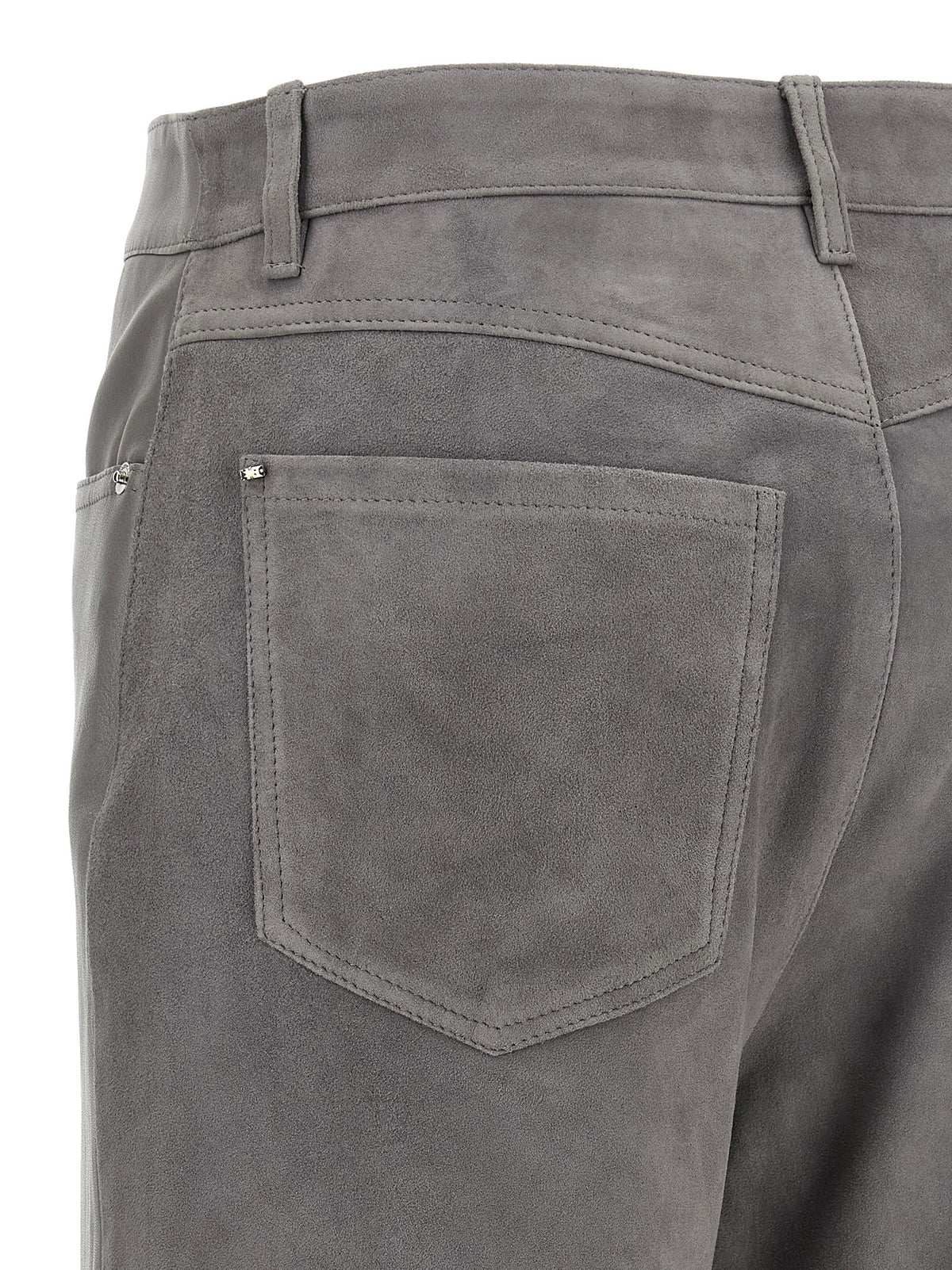 Sportmax Gray Lamb Leather Casual Pants - Elevate Your Elegance
