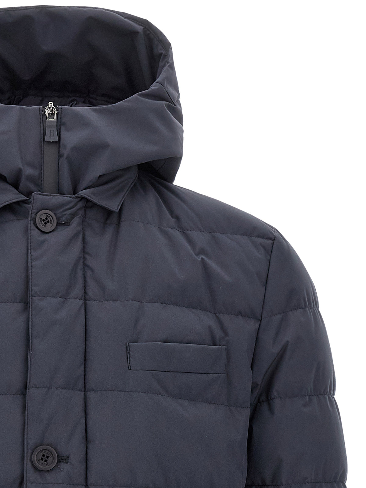 Herno Full-Length Down Jacket in Matte Navy Elegance