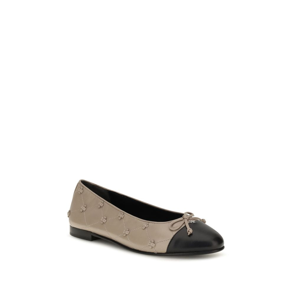 Tory Burch Elegant Beige Calf Leather Ballet Flats for Timeless Luxury