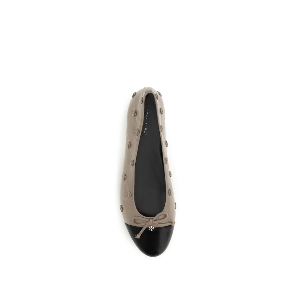 Tory Burch Elegant Beige Calf Leather Ballet Flats for Timeless Luxury